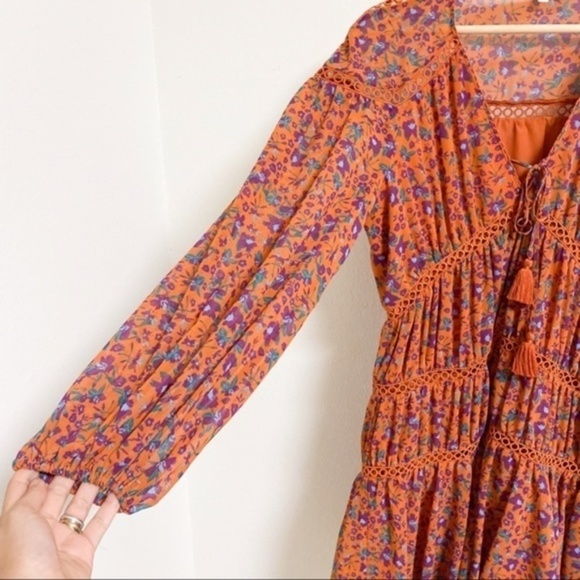 REBECCA MINKOFF Caden Printed Long-sleeve Dress In Rust Multi - Picture 8 of 11